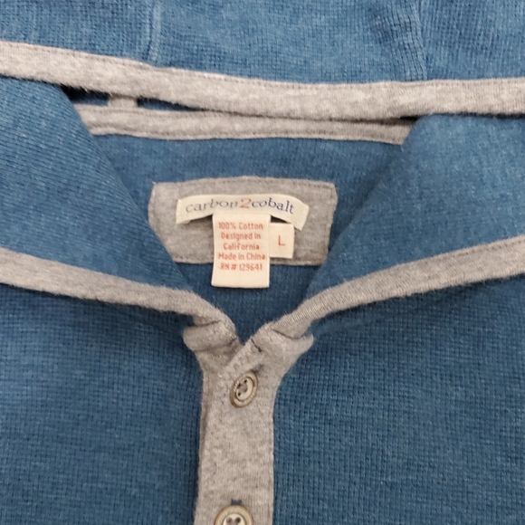 Carbon 2 Cobalt Knit Henley Hoodie Sweater Blue Cotton Mens Large - Picture 5 of 7